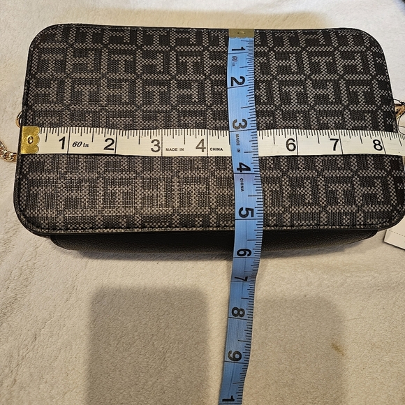 Tommy Hilfiger Black Patterned Gold Accents Adjustable Strap Crossbody Bag - Picture 3 of 8